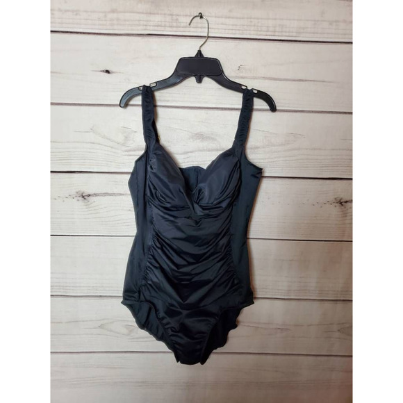 Trimshaper Other - Trimshaper Womens One Piece Swimsuit Black Adjustable Straps V Neck Ruched 14